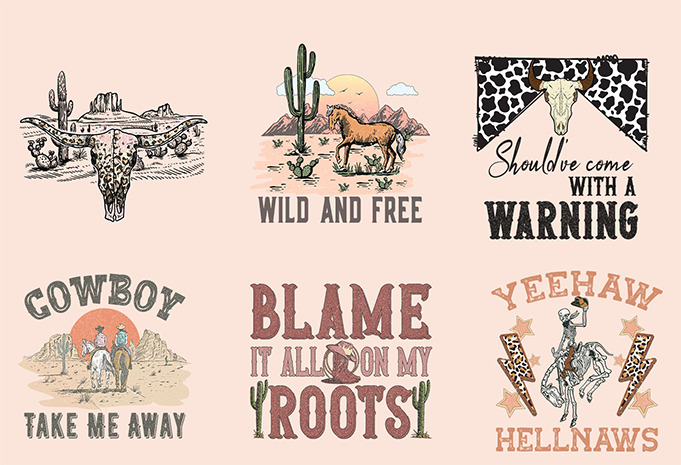 Western T-shirts Designs Png Bundle