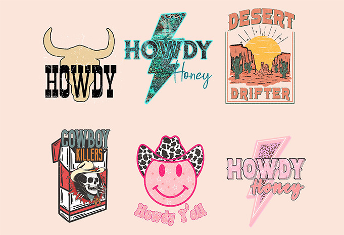 Western T-shirts Designs Png Bundle