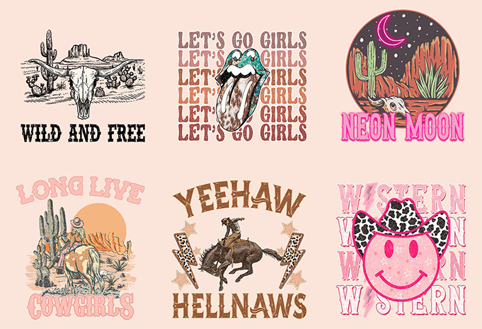 Western T-shirts Designs Png Bundle