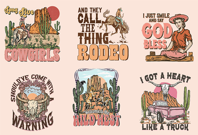 Western T-shirts Designs Png Bundle