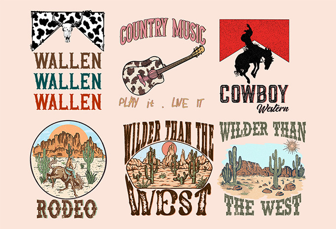 Western T-shirts Designs Png Bundle