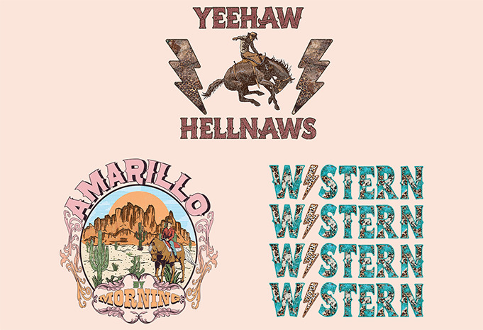 Western T-shirts Designs Png Bundle