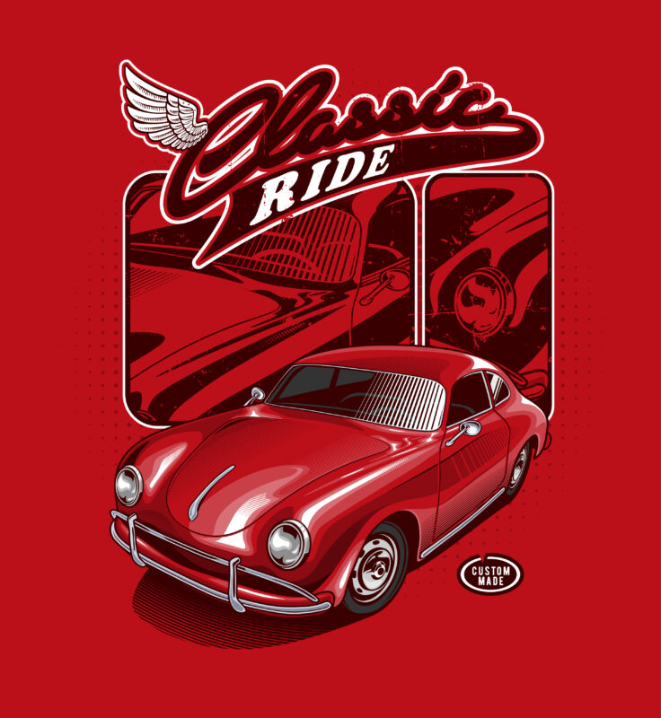Ruby Elegance: Red Classic Car Vector Illustration