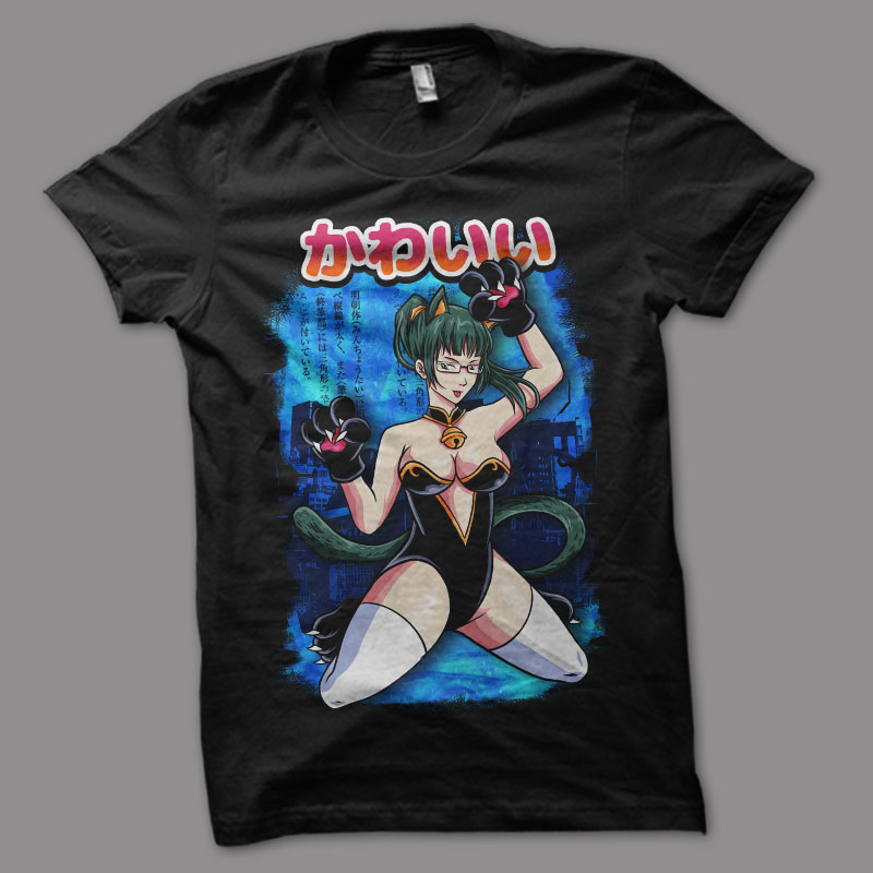 12 catgirl tshirt design bundle populer anime girls illustration