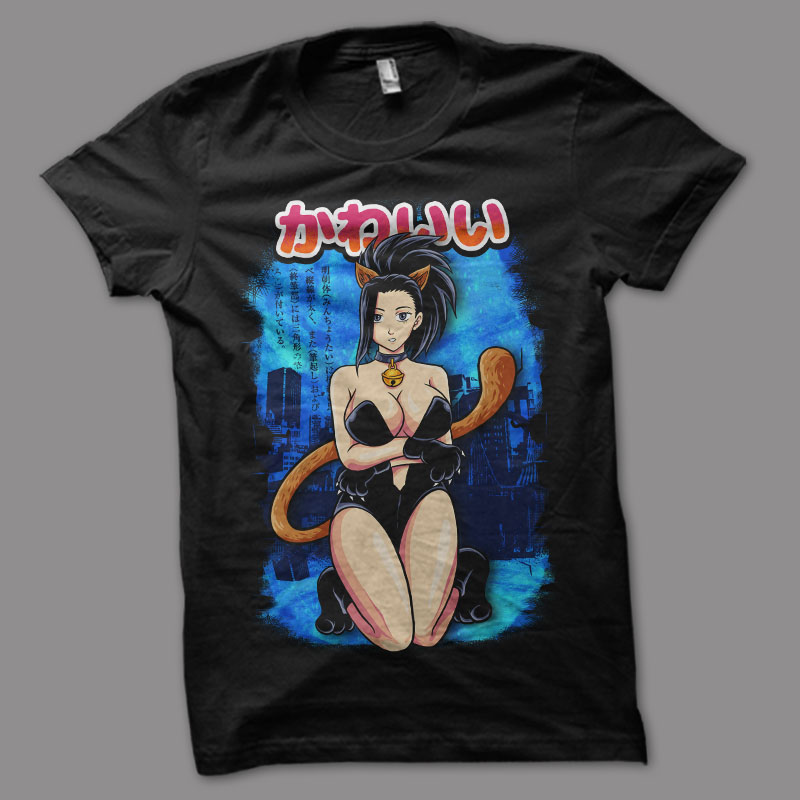 12 catgirl tshirt design bundle populer anime girls illustration