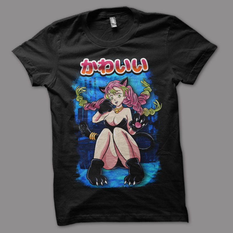 12 catgirl tshirt design bundle populer anime girls illustration