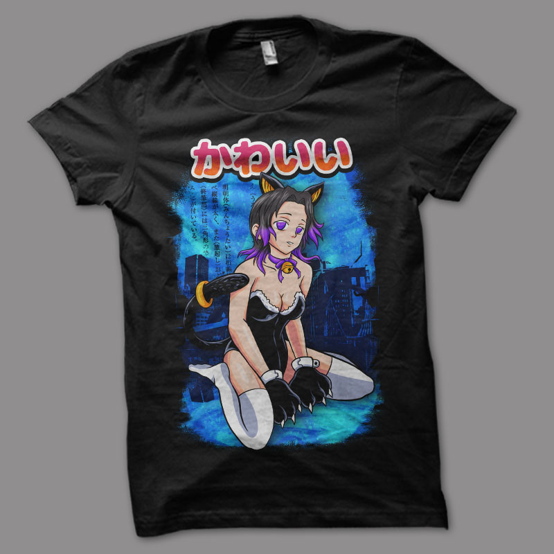 12 catgirl tshirt design bundle populer anime girls illustration