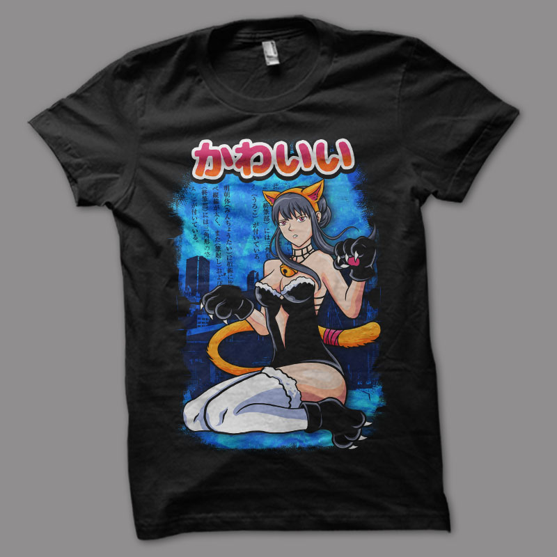 12 catgirl tshirt design bundle populer anime girls illustration