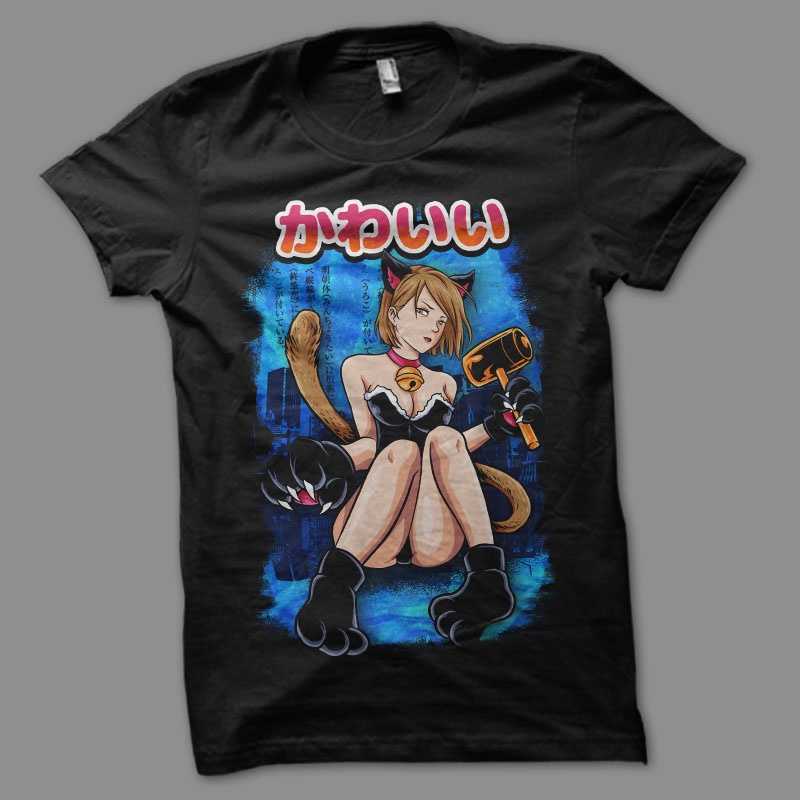 12 catgirl tshirt design bundle populer anime girls illustration