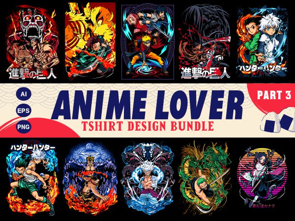 Populer anime lover tshirt design bundle illustration part 3