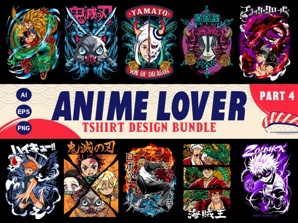Populer anime lover tshirt design bundle illustration part 4