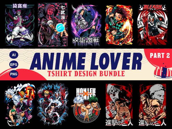 Populer anime lover tshirt design bundle illustration part 2