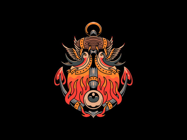 flaming anchor and swallow t shirt graphic design
