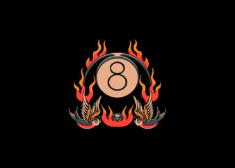 flaming eight ball with swallow t shirt graphic design