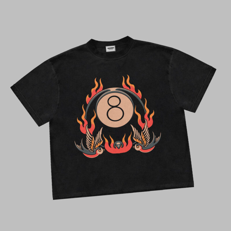 flaming eight ball with swallow