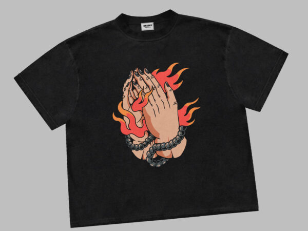 flaming prayer t shirt graphic design