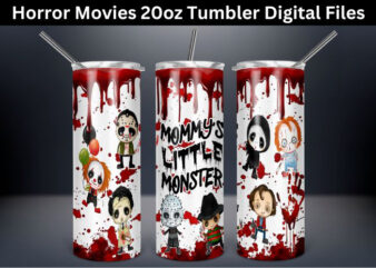 Horror 20 oz skinny tumbler, sublimation design, horror fan gift idea, halloween scary movie fan gift tumbler wrap digital download