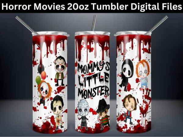 Horror 20 oz skinny tumbler, sublimation design, horror fan gift idea, halloween scary movie fan gift tumbler wrap digital download