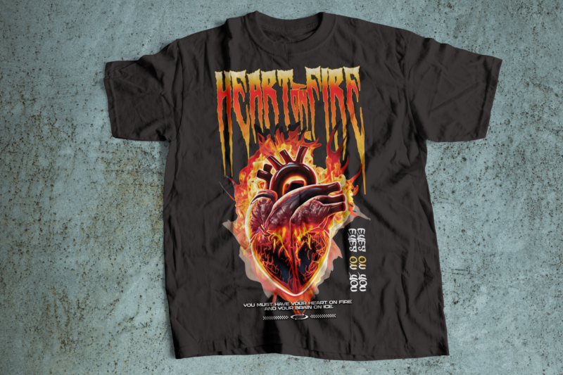 heart on fire eyes on you streetwear t-shirts design