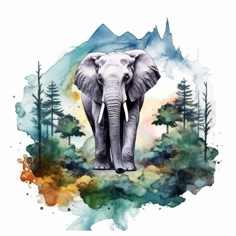4 Elephant With The Mountain Forest Watercolor Style t shirt design graphic bundles, Elephant best seller tshirt design, Elephant tshirt design, Elephant png file