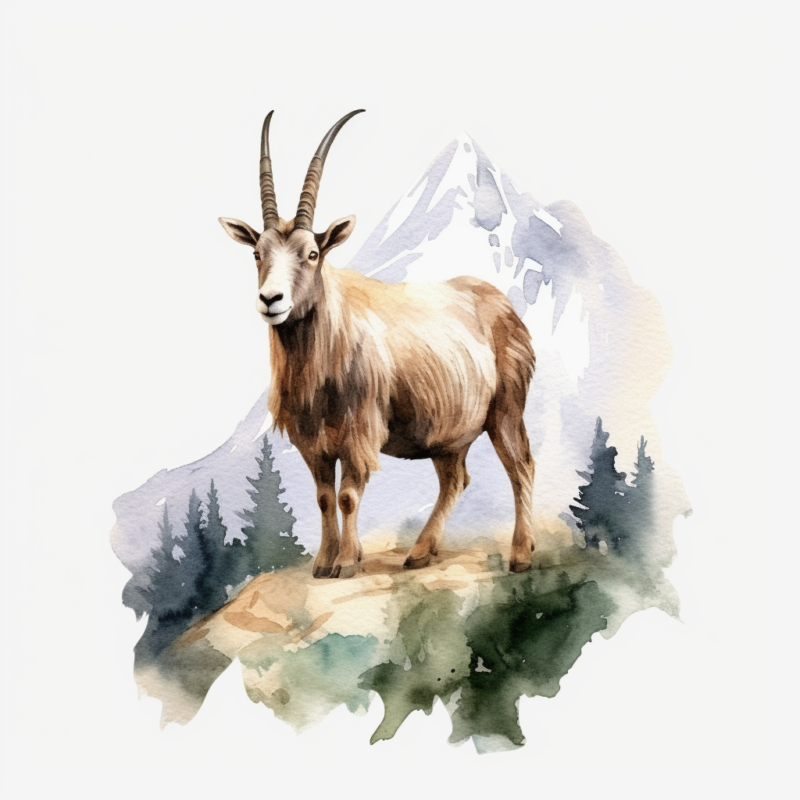 4 Goat With The Mountain Forest Watercolor Style t shirt design graphic bundles, Goat best seller tshirt design, Goat tshirt design, Goat png file