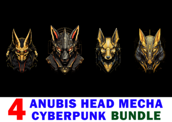 4 PNG Bundle Design Anubis Head Mecha Cyberpunk Style T-Shirt Vector
