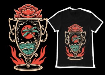 Sunset trophy illustration design for t-shirt