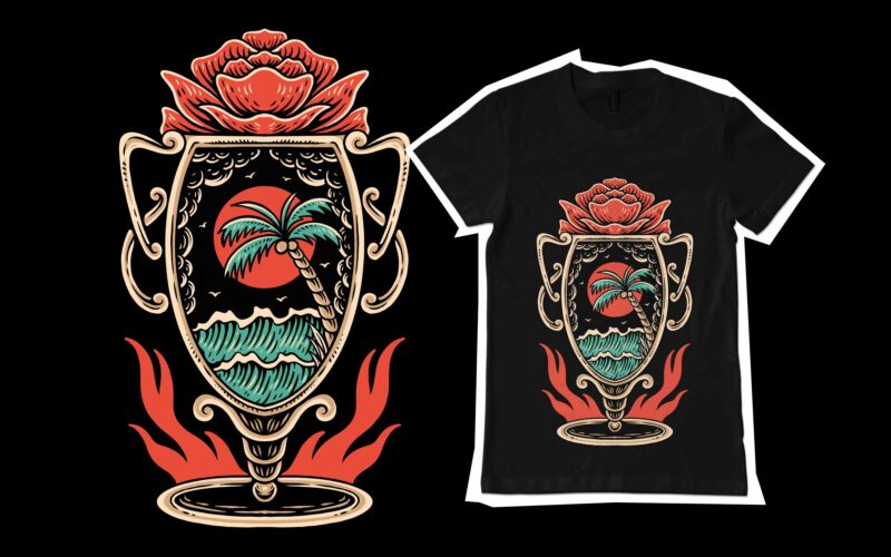 Sunset trophy illustration design for t-shirt