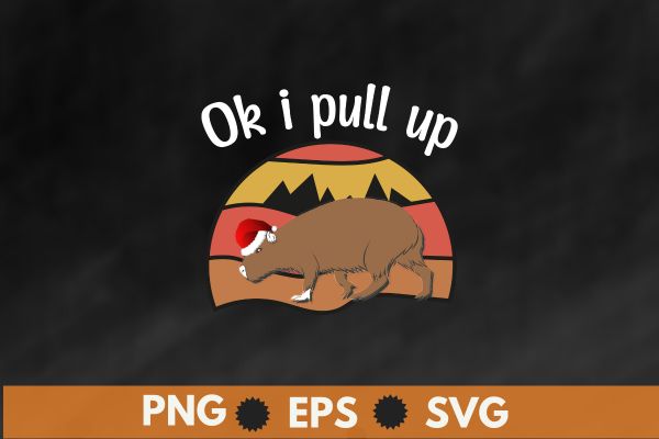 Ok I Pull Up Capybara Christmas Pajama Animal Santa Hat T-Shirt design vector