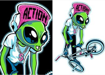 Alien action t shirt vector