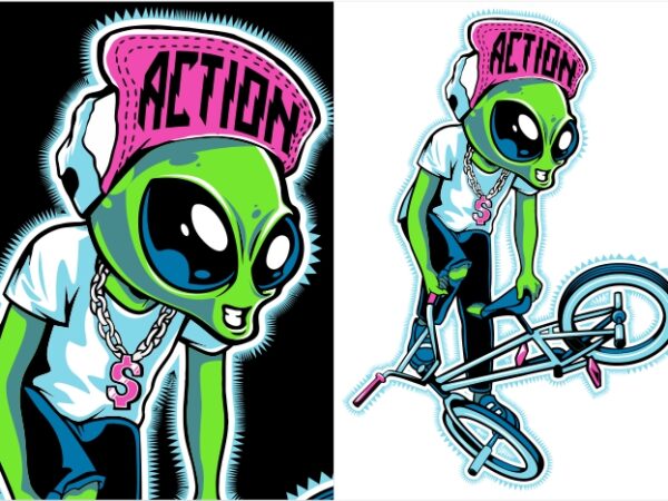 Alien action t shirt vector