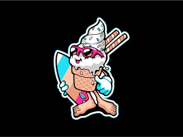 Ice cream surfer t shirt design for sale