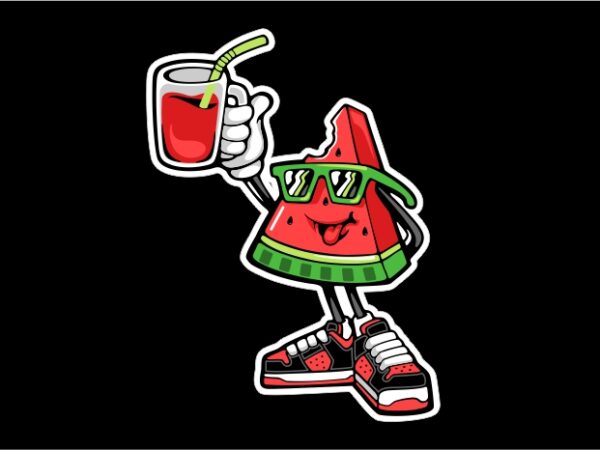 Watermelon fruit cartoon mascot character t shirt design for sale