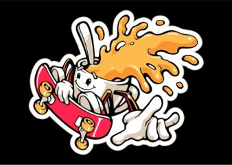 Coffee cup riding on skateboard funny vector illustration