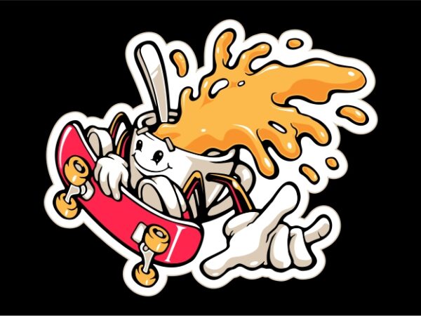 Coffee cup riding on skateboard funny vector illustration