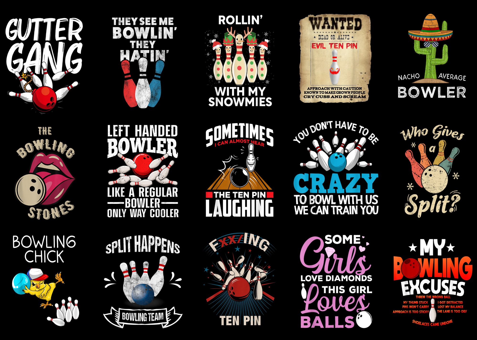 15 Bowling Shirt Designs Bundle For Commercial Use Part 3, Bowling T ...