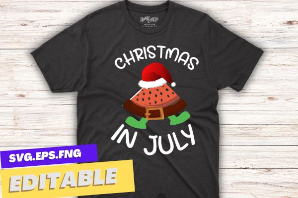 Christmas in july watermelon xmas tree summer men women kids t-shirt design vector,