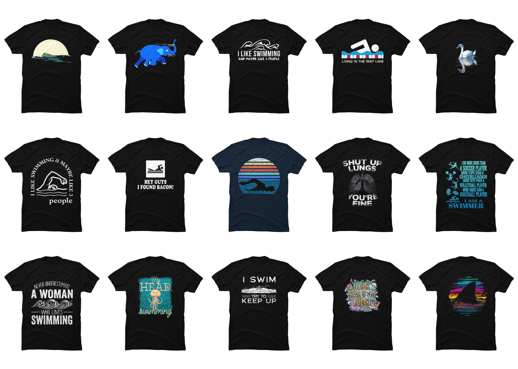 15 Swimming Shirt Designs Bundle For Commercial Use Part 2, Swimming T ...