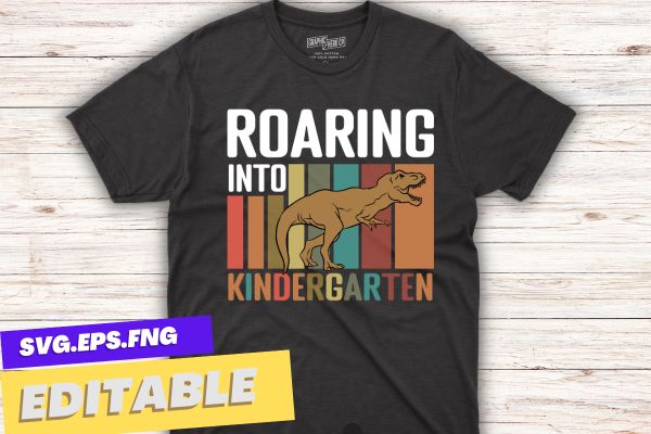 Roaring kindergarten dinosaur t rex back to school boys t-shirt design vector, roaring kindergarten dinosaur