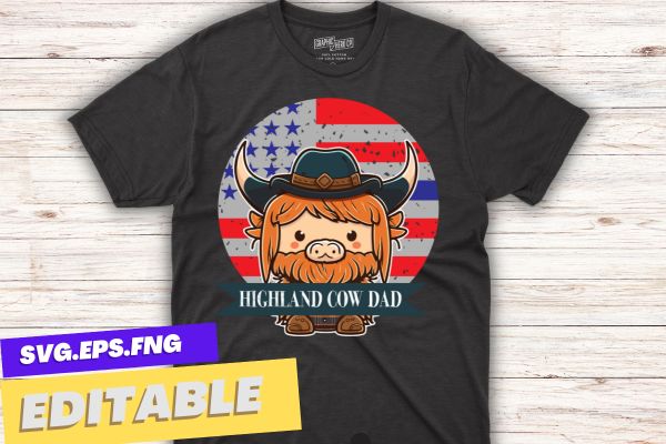 highland cow dad vintage usa flag 4th of july t shirt design vector usa flag, 4th of july, scottish, cow