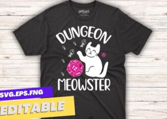 Dungeon Meowster Shirt, Dungeons and Dragons Funny T Shirt design vector, DnD Dungeon Master Shirt, Gift For Cat Lovers