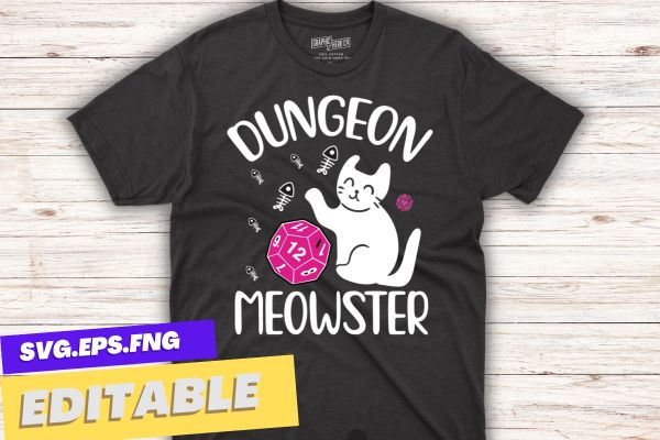 Dungeon meowster shirt, dungeons and dragons funny t shirt design vector, dnd dungeon master shirt, gift for cat lovers