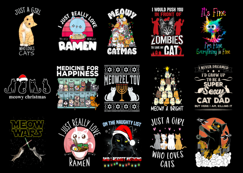 15 Cat Shirt Designs Bundle For Commercial Use Part 4, Cat T-shirt, Cat png file, Cat digital file, Cat gift, Cat download, Cat design