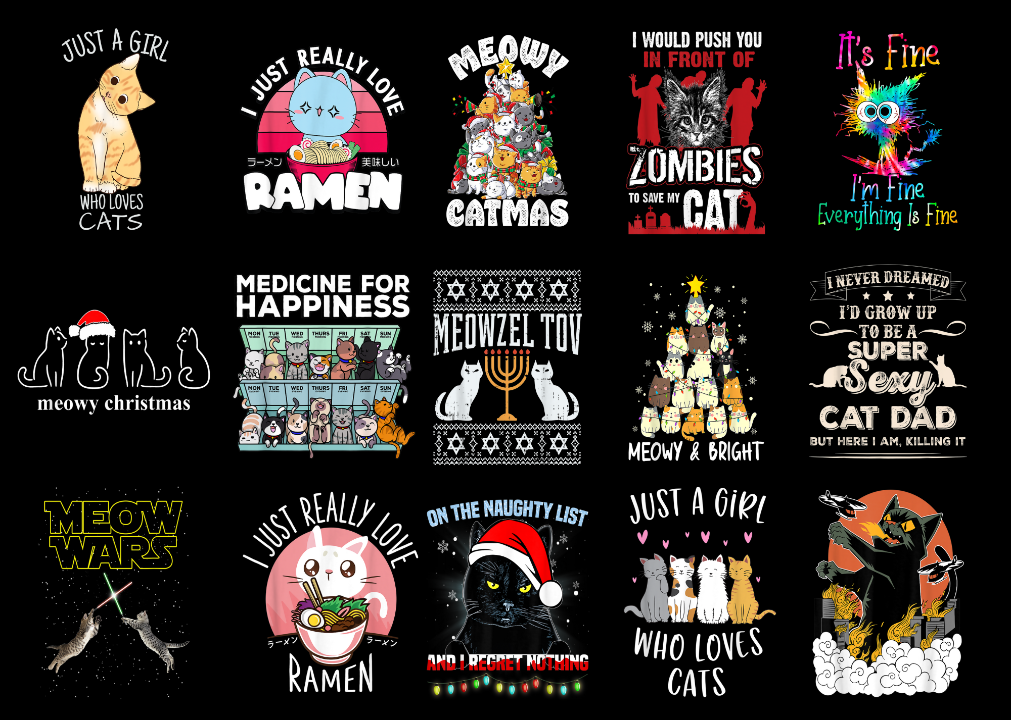15 Cat Shirt Designs Bundle For Commercial Use Part 4, Cat T-shirt, Cat ...