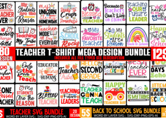 Teacher T-Shirt Design Mega Bundle, Best Selling 160 t-SHirt Design,Back to School Mega Bundle, Teacher T-Shirt Design Bundle,Teacher SVG Bundle,Back to School SVG bUndle, Back to School T-Shirt Design Bundle