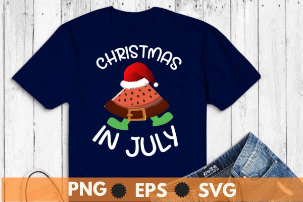 Christmas In July Watermelon Xmas Tree Summer Men Women Kids T-Shirt design vector,