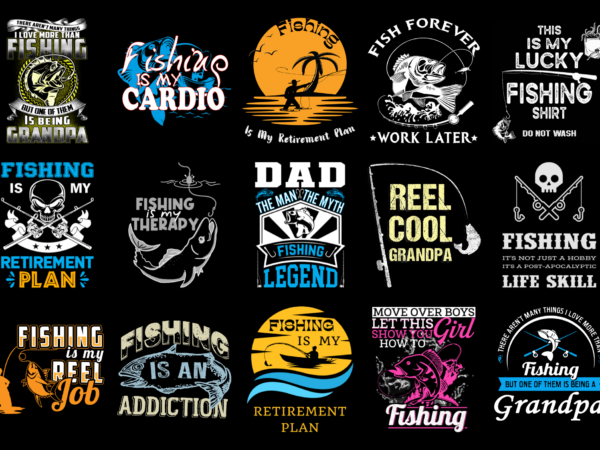 15 Fishing shirt Designs Bundle For Commercial Use Part 3, Fishing