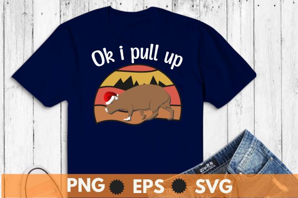 Ok i pull up capybara christmas pajama animal santa hat t-shirt design vector