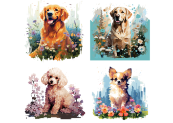Dog sitting, surounded with small flowers t shirt design graphic, Dog sitting, surounded with small flowers best seller tshirt design, Dog sitting, surounded with small flowers tshirt design, Dog sitting,