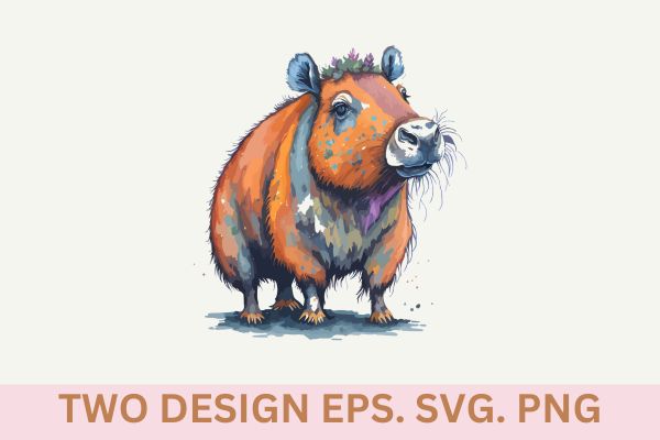 4 capybara watercolor, Capybara clipart, Wild animal clipart bundle eps svg png